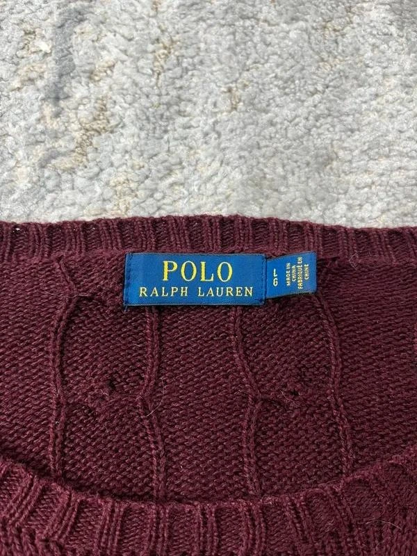 Suéter de lã com padrão de malha de cabo vermelho Bordeaux vintage Ralph Lauren tamanho G – photo 5